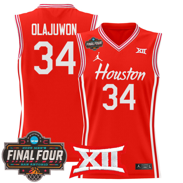 Men Houston Cougars #34 Olajuwon red 2025 Final Four Patch NCAA Jersey style 2